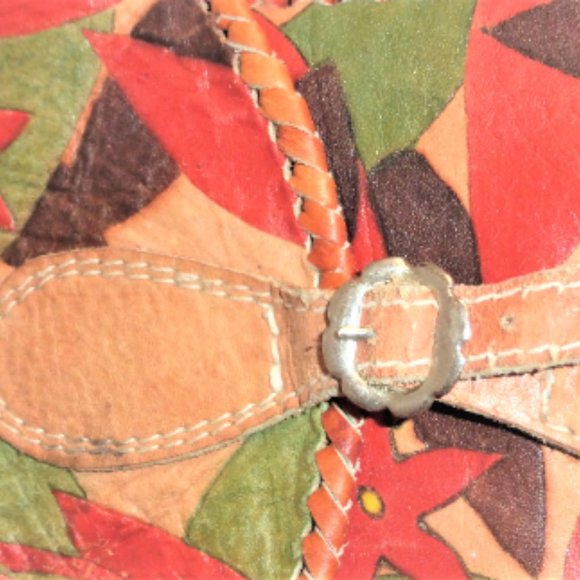 Handmade Tooled LEATHER BACKPACK Vintage Backpack Hand Stiched Cowhide Flower - Picture 6 of 8